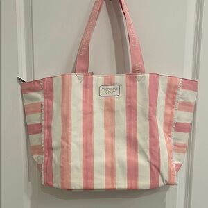 Victoria's Secret Pink and White Canvas Tote